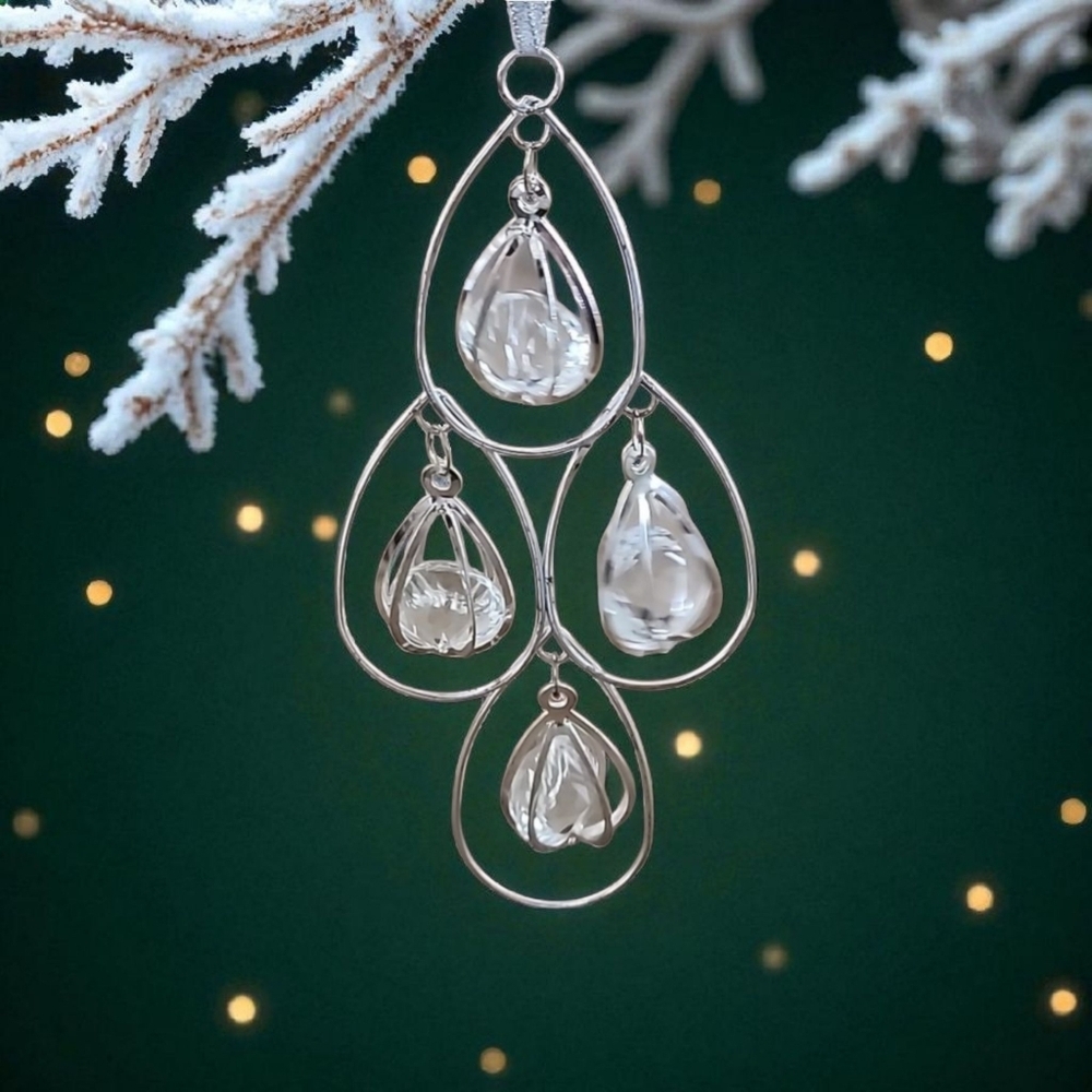 7" Rhinestone Drop Ornament Clear silver